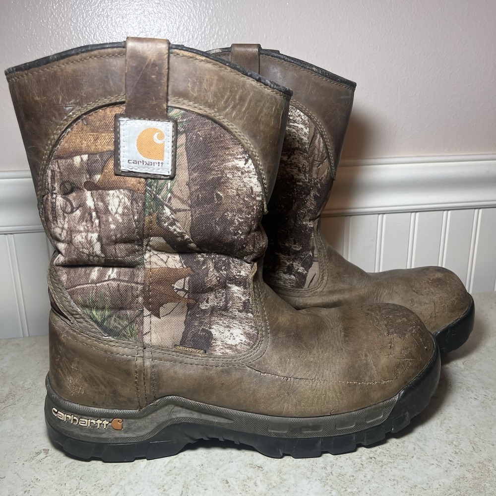 Carhartt CMF1375 Mens 11 W Wide Waterproof Camo Wellington Work Boots ASTM EH